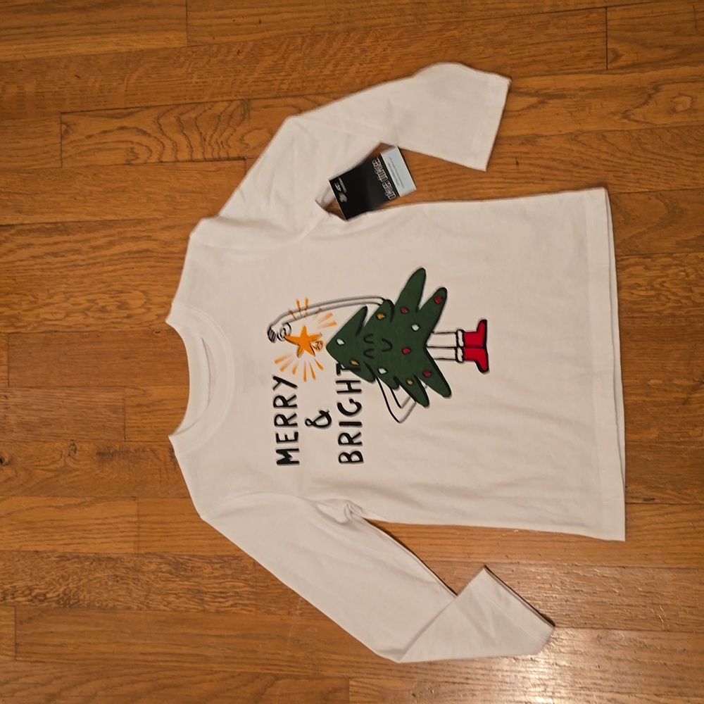 OKIE DOKIE BRAND TODDLER BOYS LONG SLEEVES WHITE CHRISTMAS TREE TEE SIZE 4T